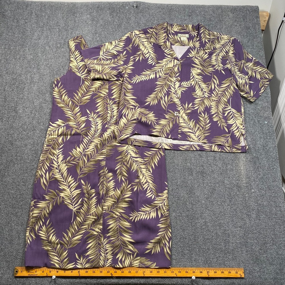 Tommy Bahama 2‑Piece‎ Silk Dress (12) & Short‑Sleeve Top (M) Set Tropical Palm